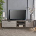Meuble TV gris de 71,1 po avec armoire escamotable, armoire ordinaire et 2 étagères pour téléviseurs jusqu'à 79 po