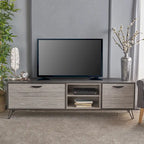 Meuble TV gris de 71,1 po avec armoire escamotable, armoire ordinaire et 2 étagères pour téléviseurs jusqu'à 79 po