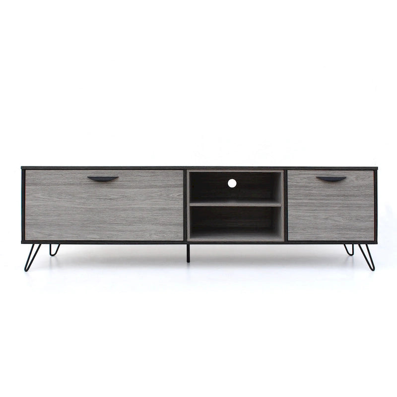 Meuble TV gris de 71,1 po avec armoire escamotable, armoire ordinaire et 2 étagères pour téléviseurs jusqu'à 79 po