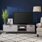 Meuble TV gris de 71,1 po avec armoire escamotable, armoire ordinaire et 2 étagères pour téléviseurs jusqu'à 79 po