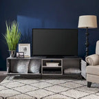 Meuble TV gris de 71,1 po avec armoire escamotable, armoire ordinaire et 2 étagères pour téléviseurs jusqu'à 79 po