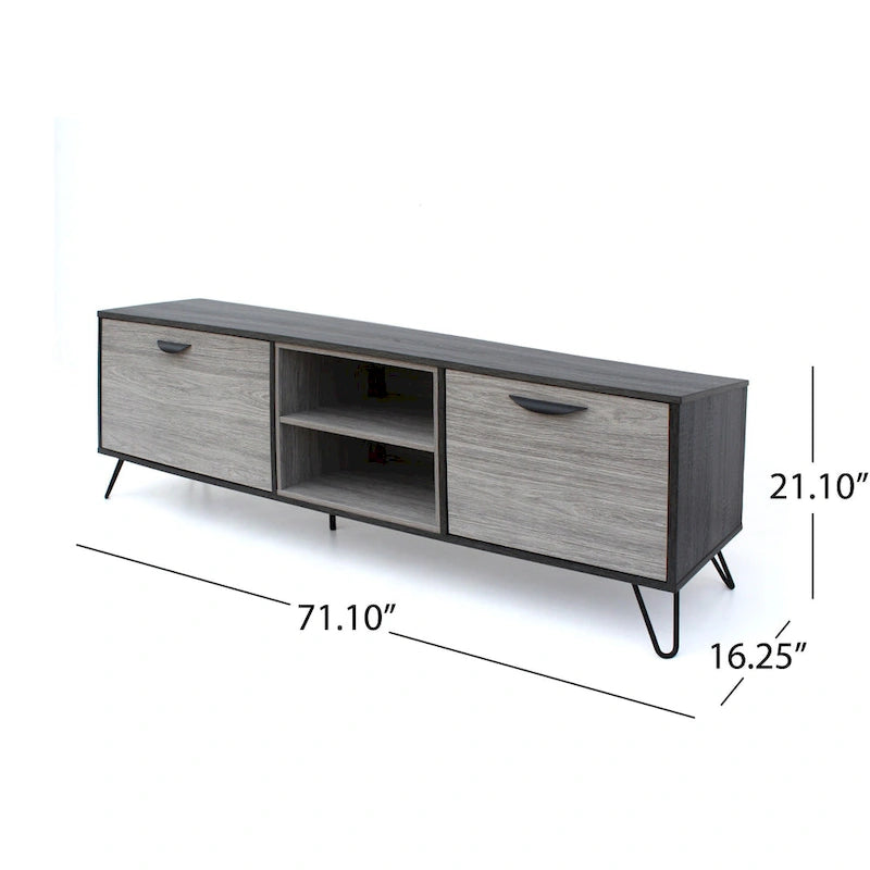 Meuble TV gris de 71,1 po avec armoire escamotable, armoire ordinaire et 2 étagères pour téléviseurs jusqu'à 79 po