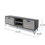 Meuble TV gris de 71,1 po avec armoire escamotable, armoire ordinaire et 2 étagères pour téléviseurs jusqu'à 79 po