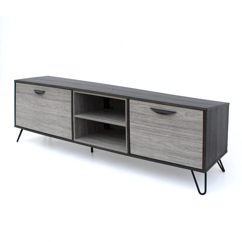 Meuble TV gris de 71,1 po avec armoire escamotable, armoire ordinaire et 2 étagères pour téléviseurs jusqu'à 79 po