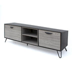 Meuble TV gris de 71,1 po avec armoire escamotable, armoire ordinaire et 2 étagères pour téléviseurs jusqu'à 79 po