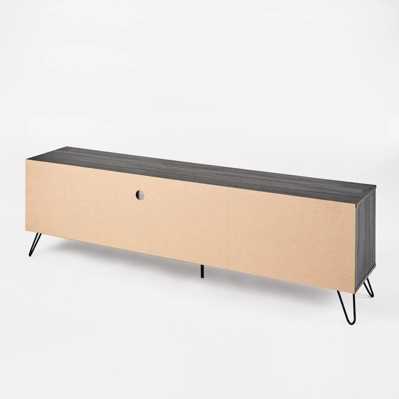 Meuble TV gris de 71,1 po avec armoire escamotable, armoire ordinaire et 2 étagères pour téléviseurs jusqu'à 79 po