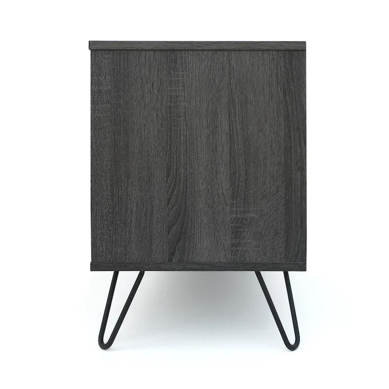 Meuble TV gris de 71,1 po avec armoire escamotable, armoire ordinaire et 2 étagères pour téléviseurs jusqu'à 79 po