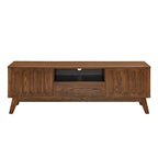 Meuble TV cannelé pour téléviseur 65 pouces, Centre de divertissement avec rangement, Meuble console multimédia en bois, Table d'appoint, 2 portes, 1 tiroir, Pieds en bois