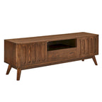 Meuble TV cannelé pour téléviseur 65 pouces, Centre de divertissement avec rangement, Meuble console multimédia en bois, Table d'appoint, 2 portes, 1 tiroir, Pieds en bois