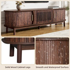 Meuble TV marron foncé moderne pour téléviseurs de 75 pouces, Console TV en bois massif avec armoire de rangement, Meuble de divertissement
