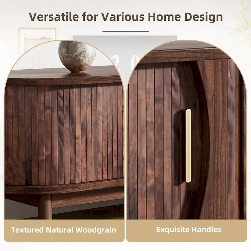 Meuble TV marron foncé moderne pour téléviseurs de 75 pouces, Console TV en bois massif avec armoire de rangement, Meuble de divertissement