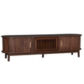 Meuble TV marron foncé moderne pour téléviseurs de 75 pouces, Console TV en bois massif avec armoire de rangement, Meuble de divertissement