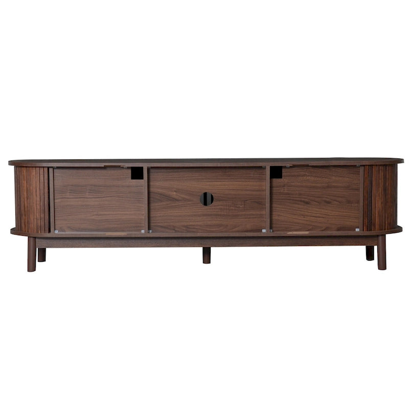 Meuble TV marron foncé moderne pour téléviseurs de 75 pouces, Console TV en bois massif avec armoire de rangement, Meuble de divertissement