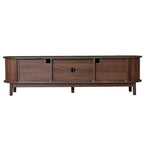 Meuble TV marron foncé moderne pour téléviseurs de 75 pouces, Console TV en bois massif avec armoire de rangement, Meuble de divertissement