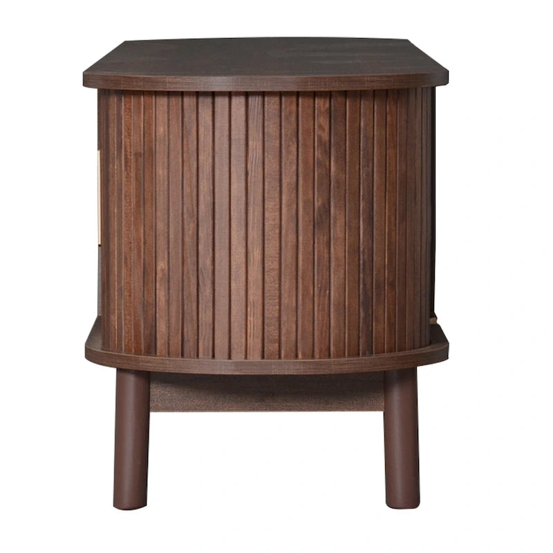Meuble TV marron foncé moderne pour téléviseurs de 75 pouces, Console TV en bois massif avec armoire de rangement, Meuble de divertissement