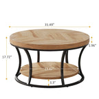 Table basse ronde, Table d'appoint à 2 niveaux avec étagères de rangement ouvertes