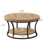 Table basse ronde, Table d'appoint à 2 niveaux avec étagères de rangement ouvertes