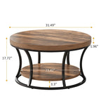 Table basse ronde, Table d'appoint à 2 niveaux avec étagères de rangement ouvertes