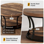 Table basse ronde, Table d'appoint à 2 niveaux avec étagères de rangement ouvertes