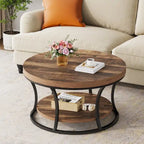 Table basse ronde, Table d'appoint à 2 niveaux avec étagères de rangement ouvertes