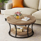 Table basse ronde, Table d'appoint à 2 niveaux avec étagères de rangement ouvertes