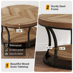 Table basse ronde, Table d'appoint à 2 niveaux avec étagères de rangement ouvertes
