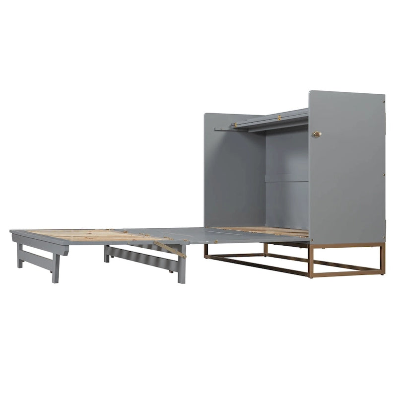 Lit escamotable Queen Size avec armoire design peu encombrante, multifonctionnel, capacité de 180 kg