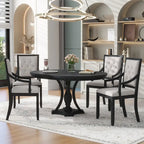 Ensemble de salle à manger 5 pièces en bois noir avec table ronde extensible et 4 fauteuils