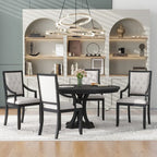 Ensemble de salle à manger 5 pièces en bois noir avec table ronde extensible et 4 fauteuils