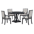Ensemble de salle à manger 5 pièces en bois noir avec table ronde extensible et 4 fauteuils