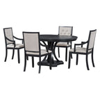 Ensemble de salle à manger 5 pièces en bois noir avec table ronde extensible et 4 fauteuils