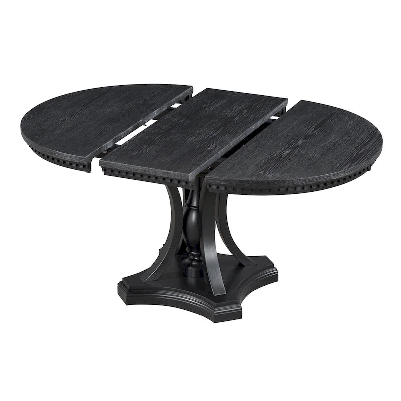 Ensemble de salle à manger 5 pièces en bois noir avec table ronde extensible et 4 fauteuils
