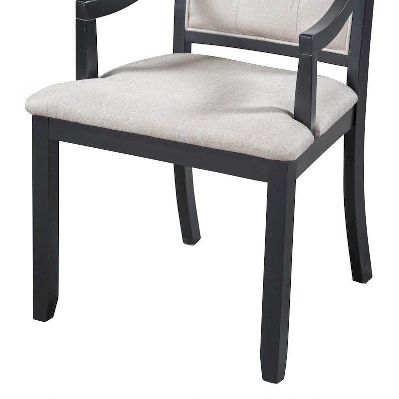 Ensemble de salle à manger 5 pièces en bois noir avec table ronde extensible et 4 fauteuils