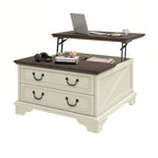 Table basse relevable de ferme, table centrale carrée en bois avec rangement et 2 tiroirs
