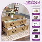 Table basse relevable de ferme, table centrale carrée en bois avec rangement et 2 tiroirs