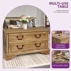 Table basse relevable de ferme, table centrale carrée en bois avec rangement et 2 tiroirs