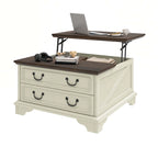 Table basse relevable de ferme, table centrale carrée en bois avec rangement et 2 tiroirs