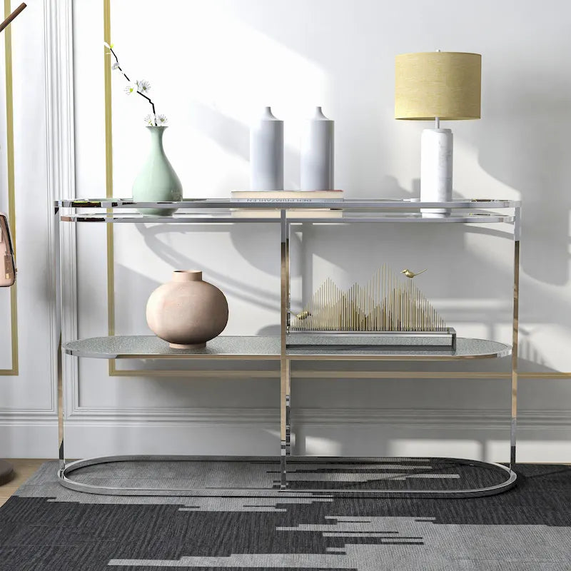 Table de canapé Taylaa Glam Chrome avec plateau en verre de 48 po à 1 étagère par