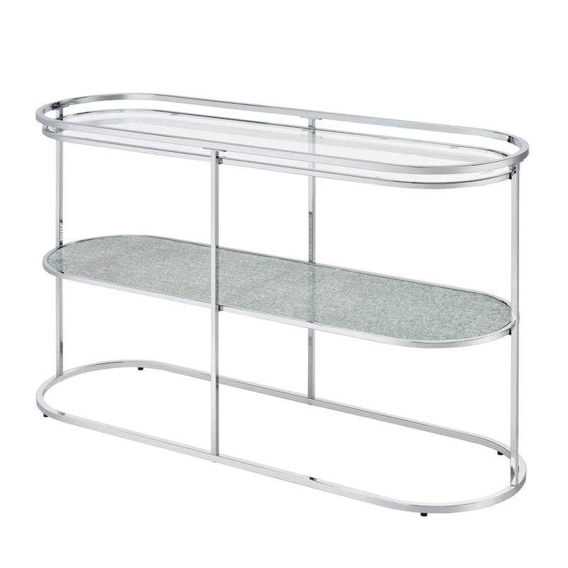 Table de canapé Taylaa Glam Chrome avec plateau en verre de 48 po à 1 étagère par