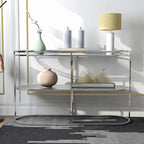 Table de canapé Taylaa Glam Chrome avec plateau en verre de 48 po à 1 étagère par