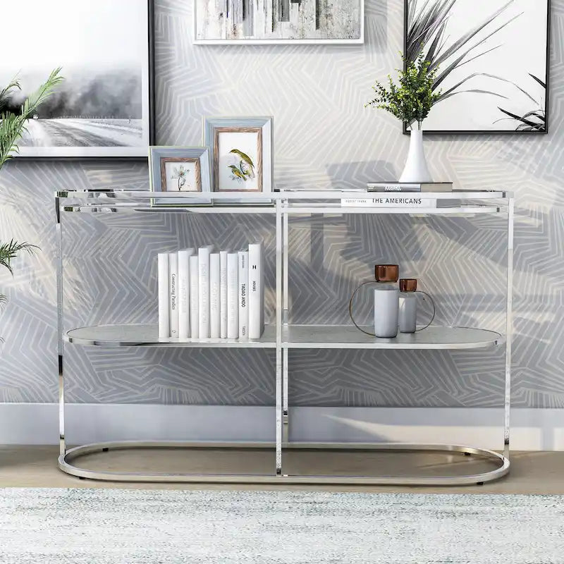 Table de canapé Taylaa Glam Chrome avec plateau en verre de 48 po à 1 étagère par