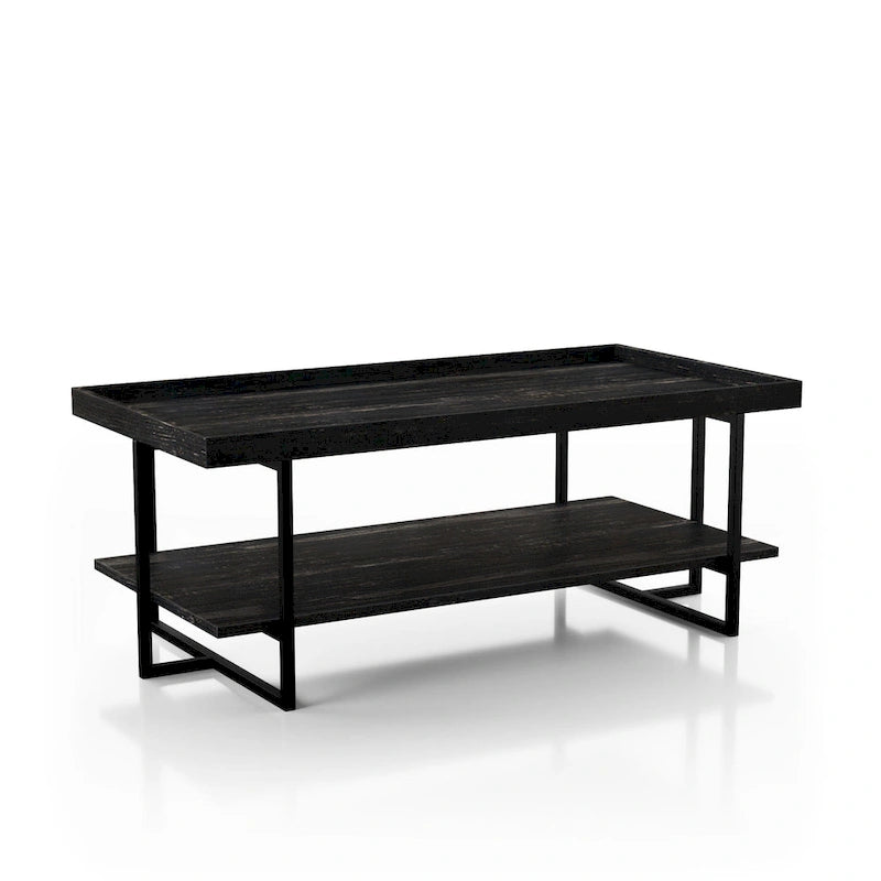 Table basse Alivia Rustic Black 47 pouces en acier à 1 étagère par