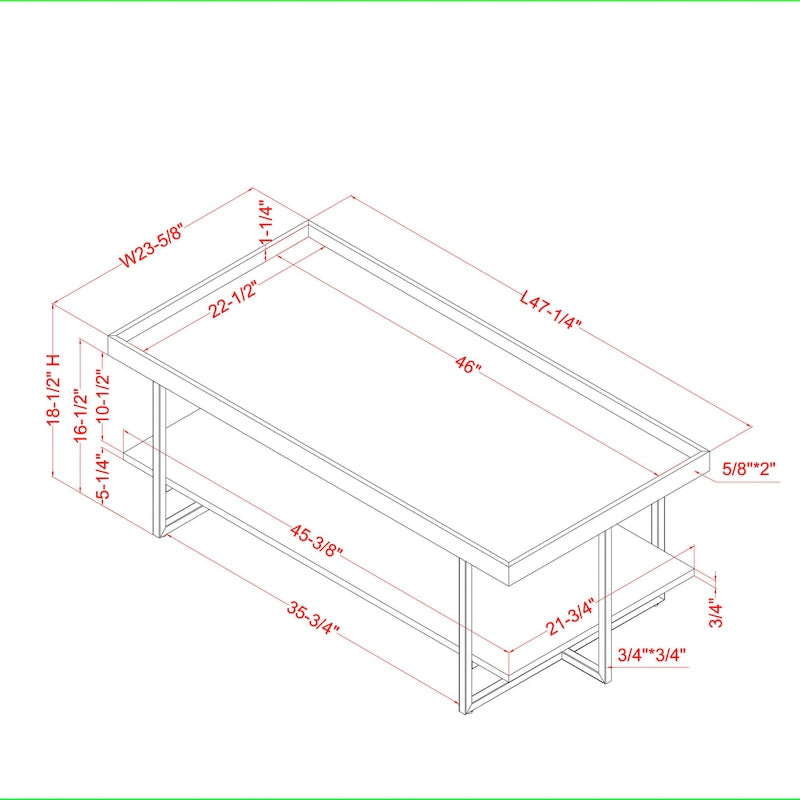 Table basse Alivia Rustic Black 47 pouces en acier à 1 étagère par