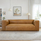 Canapé en cuir véritable couleur havane Empire Mid-Century Modern pour salon