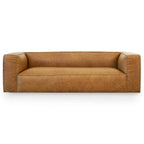 Canapé en cuir véritable couleur havane Empire Mid-Century Modern pour salon