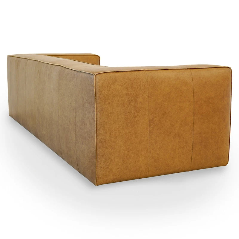 Canapé en cuir véritable couleur havane Empire Mid-Century Modern pour salon