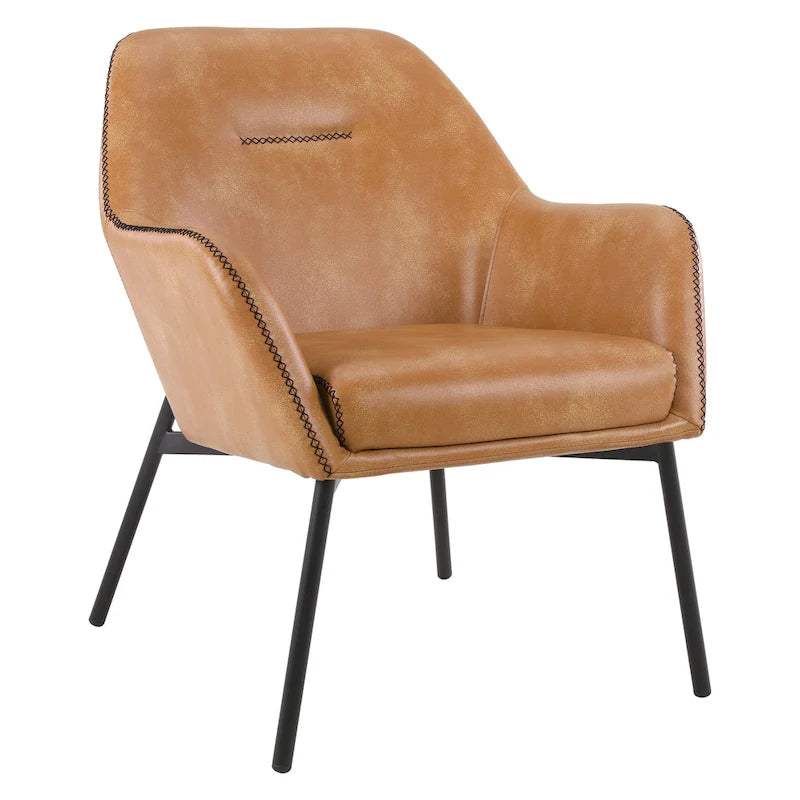 Fauteuil d'appoint Brooks en similicuir avec surpiqûres et pieds noirs