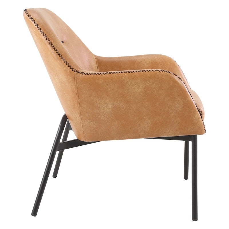 Fauteuil d'appoint Brooks en similicuir avec surpiqûres et pieds noirs