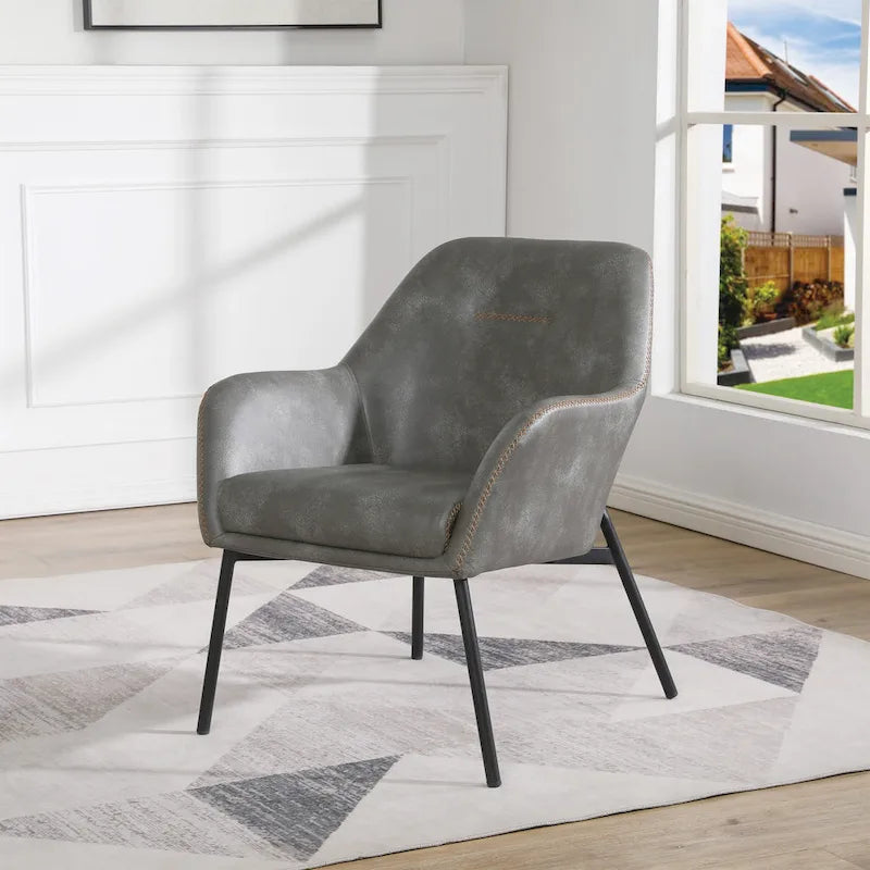 Fauteuil d'appoint Brooks en similicuir avec surpiqûres et pieds noirs