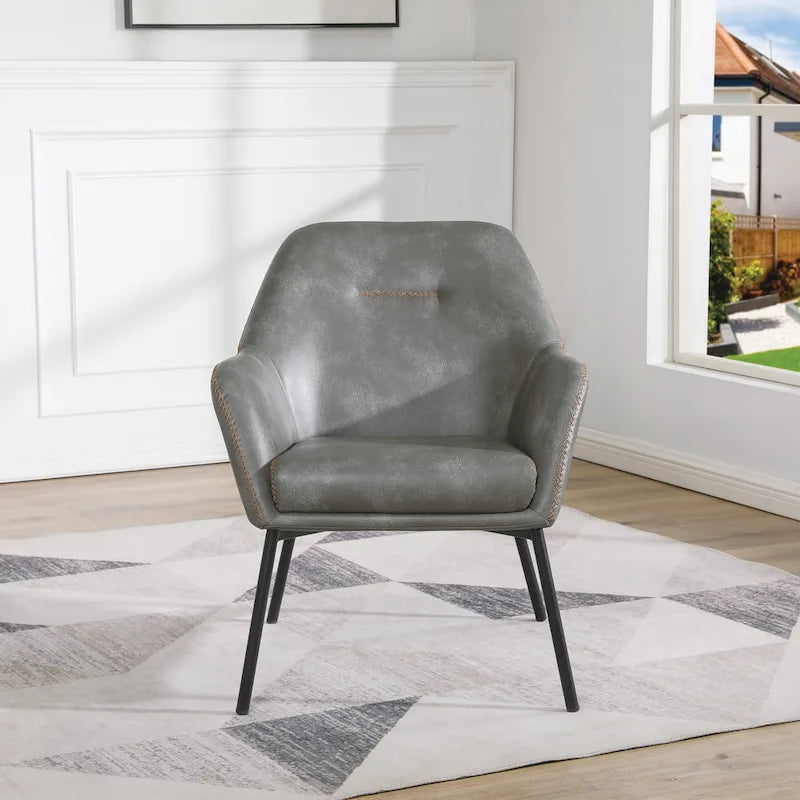 Fauteuil d'appoint Brooks en similicuir avec surpiqûres et pieds noirs